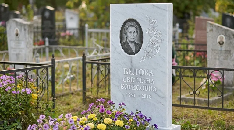Памятник с гравировкой ромашек — выполненная работа «Белова» в Нижнем Новгороде
