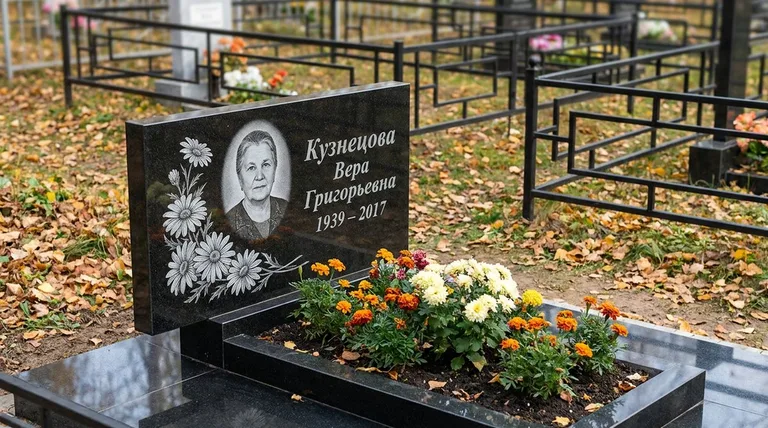 Памятник с гравировкой ромашек — выполненная работа «Кузнецова» в Нижнем Новгороде