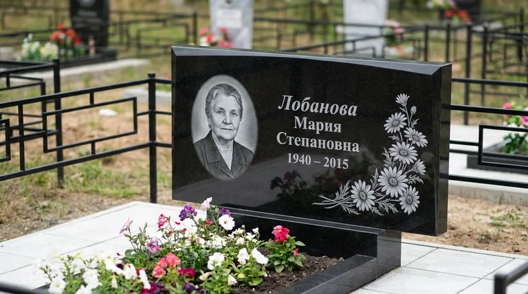 Памятник с гравировкой ромашек — выполненная работа «Лобанова» в Нижнем Новгороде