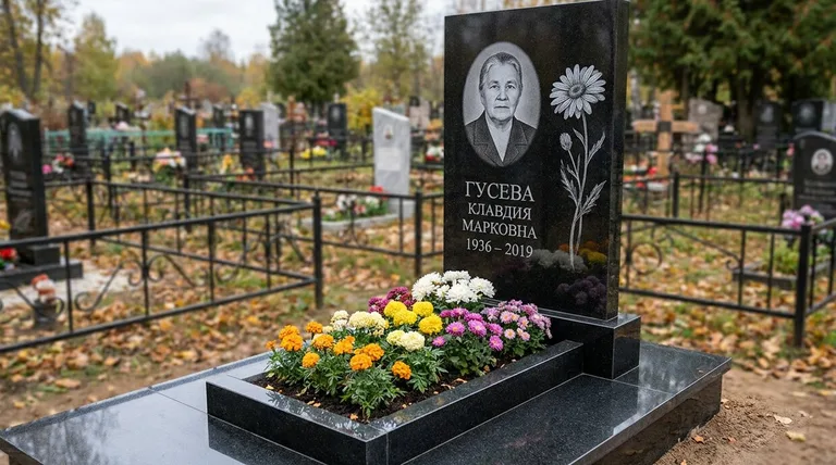 Памятник с гравировкой ромашек — выполненная работа «Гусева» в Нижнем Новгороде