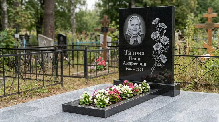 Памятник с гравировкой ромашек — выполненная работа «Титова» в Нижнем Новгороде