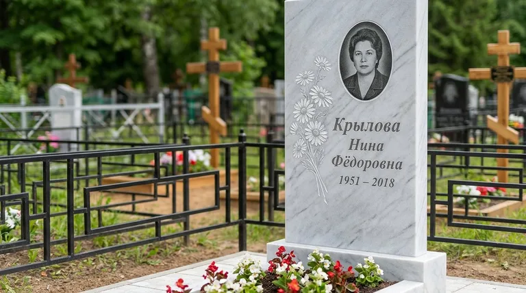 Памятник с гравировкой ромашек — выполненная работа «Крылова» в Нижнем Новгороде