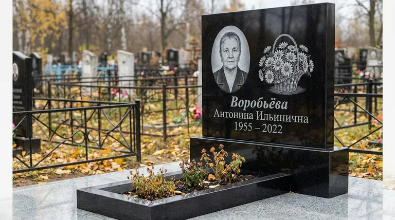 Памятник с гравировкой ромашек — выполненная работа «Воробьёва» в Нижнем Новгороде