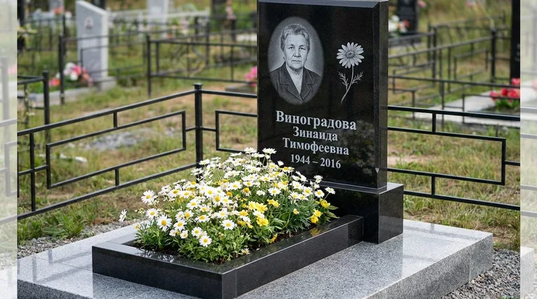 Памятник с гравировкой ромашек — выполненная работа «Виноградова» в Нижнем Новгороде