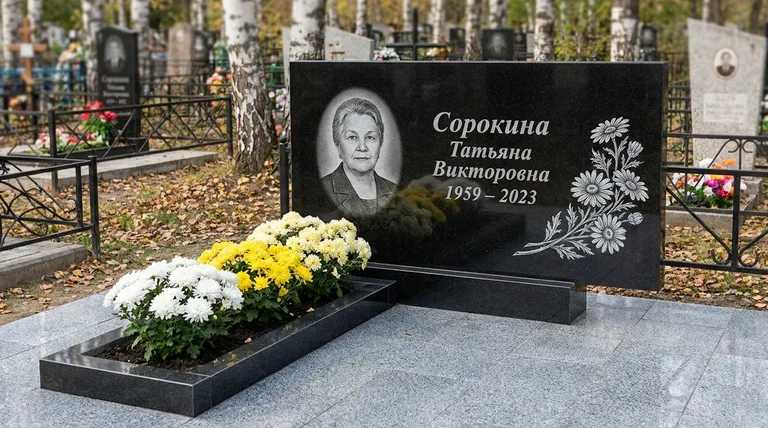 Памятник с гравировкой ромашек — выполненная работа «Сорокина» в Нижнем Новгороде