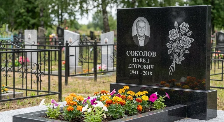 Памятник с гравировкой роз — выполненная работа «Соколов» в Нижнем Новгороде