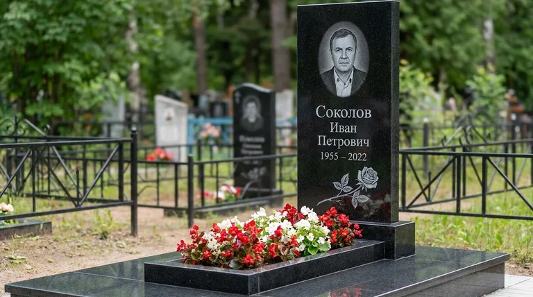 Памятник с гравировкой роз — выполненная работа «Соколов» в Нижнем Новгороде