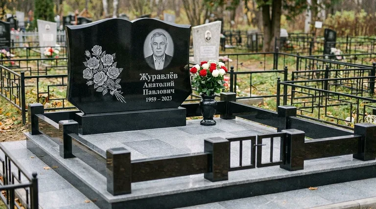 Памятник с гравировкой роз — выполненная работа «Журавлёв» в Нижнем Новгороде