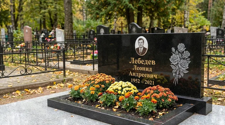 Памятник с гравировкой роз — выполненная работа «Лебедев» в Нижнем Новгороде