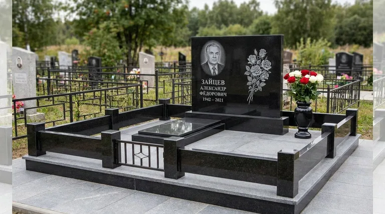 Памятник с гравировкой роз — выполненная работа «Зайцев» в Нижнем Новгороде
