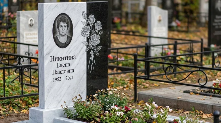 Памятник с гравировкой роз — выполненная работа «Никитина» в Нижнем Новгороде