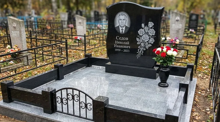 Памятник с гравировкой роз — выполненная работа «Седов» в Нижнем Новгороде