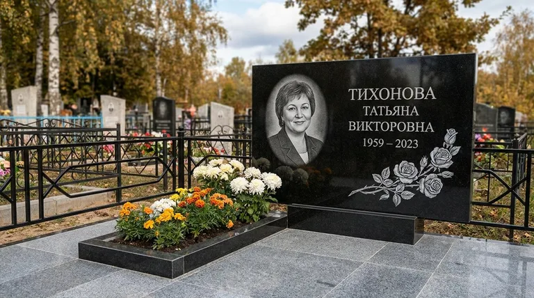 Памятник с гравировкой роз — выполненная работа «Тихонова» в Нижнем Новгороде