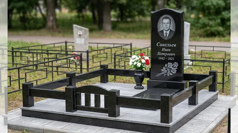 Памятник с гравировкой роз — выполненная работа «Савельев» в Нижнем Новгороде