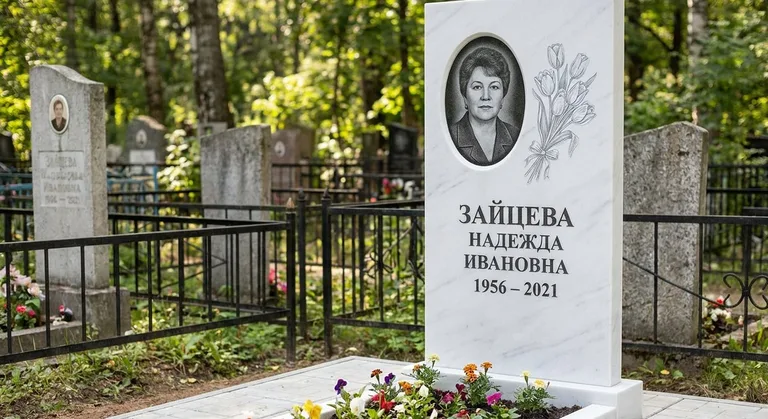Памятник с гравировкой тюльпанов — выполненная работа «Зайцева» в Нижнем Новгороде