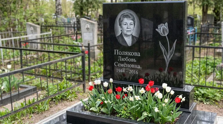 Памятник с гравировкой тюльпанов — выполненная работа «Полякова» в Нижнем Новгороде