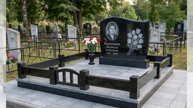 Памятник с гравировкой тюльпанов — выполненная работа «Воронцова» в Нижнем Новгороде