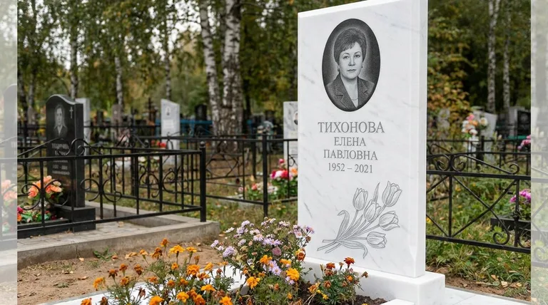 Памятник с гравировкой тюльпанов — выполненная работа «Тихонова» в Нижнем Новгороде