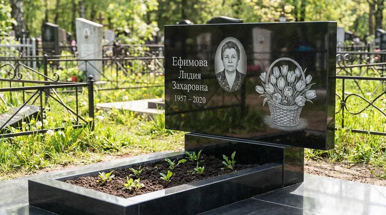Памятник с гравировкой тюльпанов — выполненная работа «Ефимова» в Нижнем Новгороде