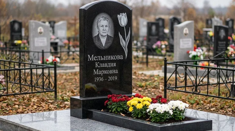 Памятник с гравировкой тюльпанов — выполненная работа «Мельникова» в Нижнем Новгороде