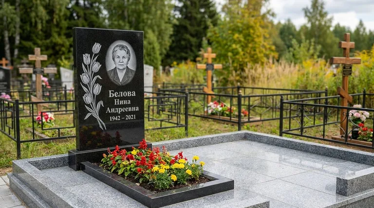 Памятник с гравировкой тюльпанов — выполненная работа «Белова» в Нижнем Новгороде