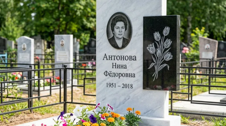Памятник с гравировкой тюльпанов — выполненная работа «Антонова» в Нижнем Новгороде
