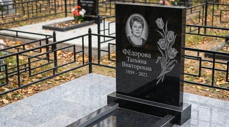Памятник с гравировкой тюльпанов — выполненная работа «Фёдорова» в Нижнем Новгороде
