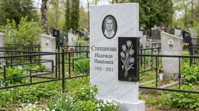 Памятник с гравировкой тюльпанов — выполненная работа «Степанова» в Нижнем Новгороде
