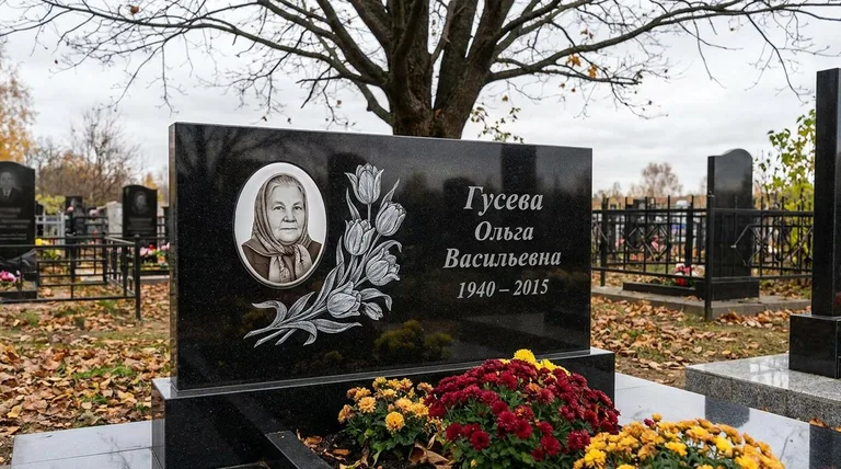 Памятник с гравировкой тюльпанов — выполненная работа «Гусева» в Нижнем Новгороде