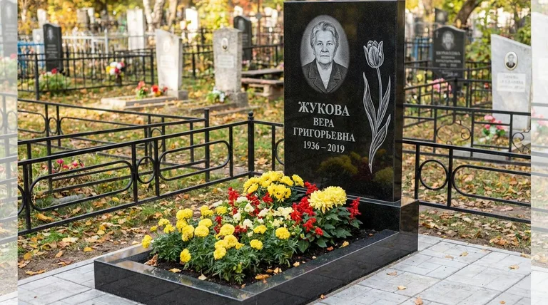 Памятник с гравировкой тюльпанов — выполненная работа «Жукова» в Нижнем Новгороде