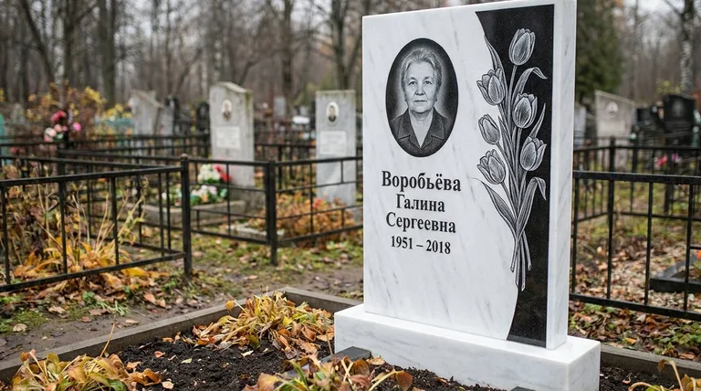Памятник с гравировкой тюльпанов — выполненная работа «Воробьёва» в Нижнем Новгороде
