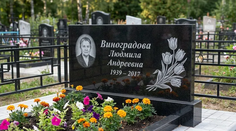 Памятник с гравировкой тюльпанов — выполненная работа «Виноградова» в Нижнем Новгороде