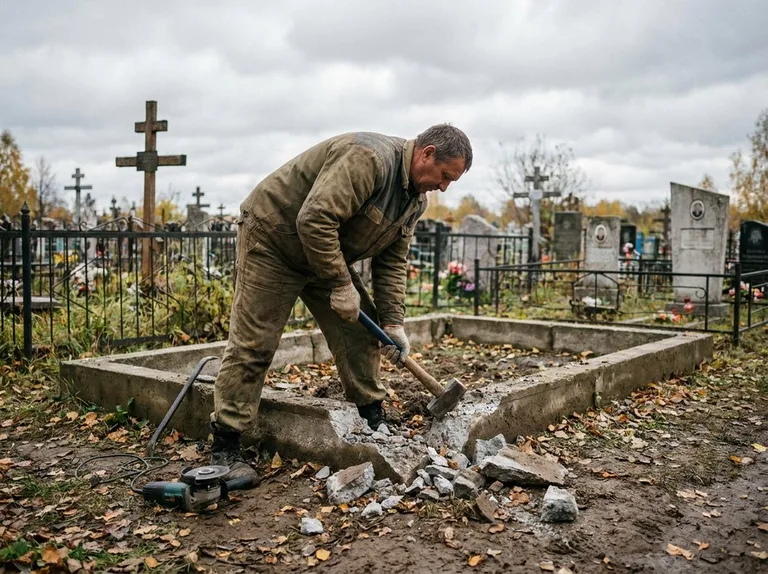 Демонтаж цветника на могиле в Нижнем Новгороде