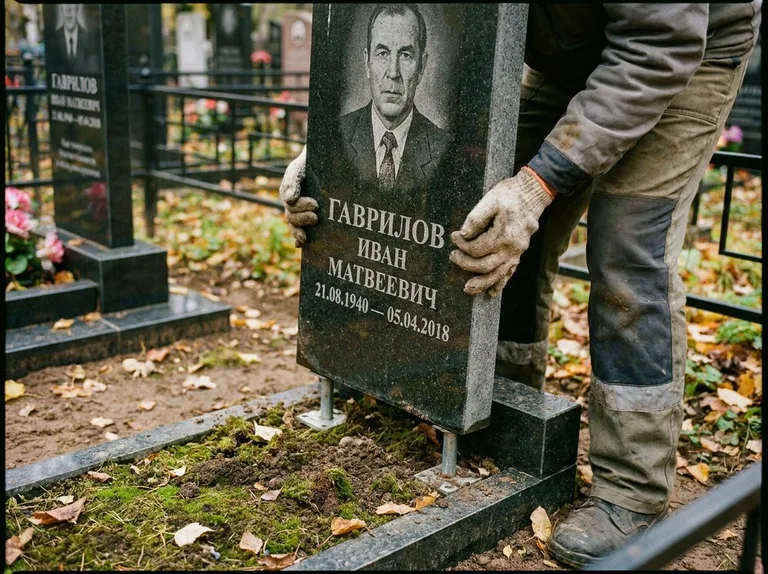 Демонтаж гранитного памятника (стелы) с могилы в Нижнем Новгороде