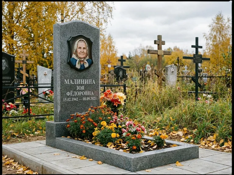 Чёрно-белый керамический портрет на памятнике в Нижнем Новгороде