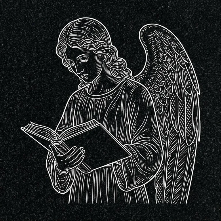 Эскиз гравировки ангела на памятник — ангел с раскрытой книгой в Нижнем Новгороде