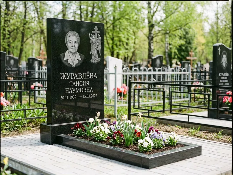 Памятник с гравировкой ангела — гравировка ангела с голубем по диагонали стелы, работа «Журавлёва» в Нижнем Новгороде
