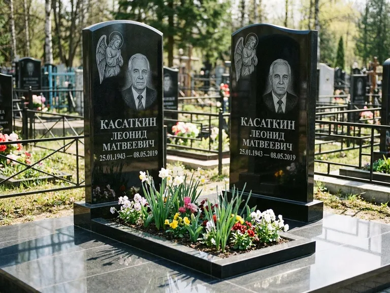 Памятник с гравировкой ангела — гравировка молящегося ангела в верхней части стелы, работа «Касаткин» в Нижнем Новгороде