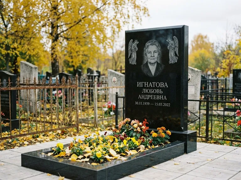Памятник с гравировкой ангела — гравировка двух ангелов по сторонам портрета, работа «Игнатова» в Нижнем Новгороде
