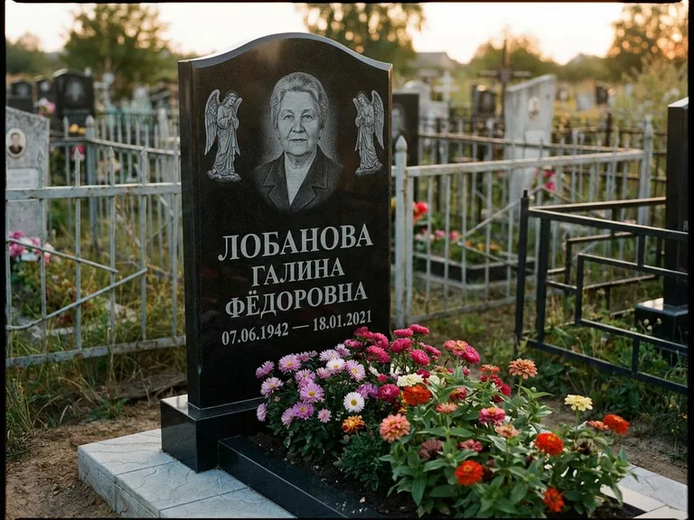 Памятник с гравировкой ангела — гравировка двух ангелов по сторонам портрета, работа «Лобанова» в Нижнем Новгороде