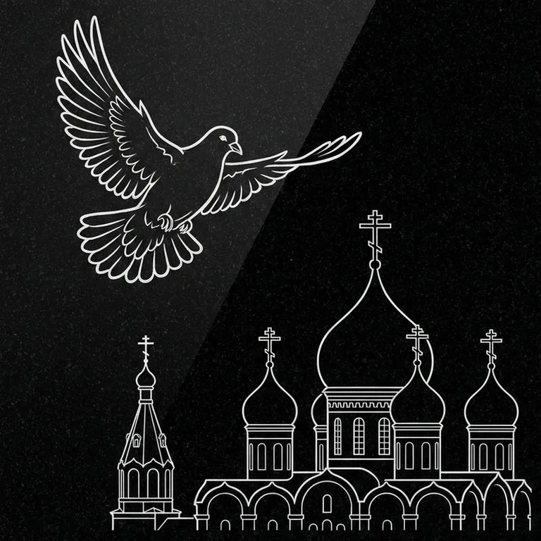 Эскиз гравировки голубей на памятник — голубь в небе над храмом в Нижнем Новгороде