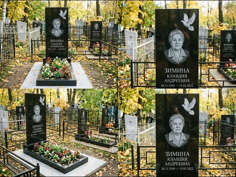 Памятник с гравировкой голубей — белая гравировка взлетающего голубя над портретом, работа «Зимина» в Нижнем Новгороде