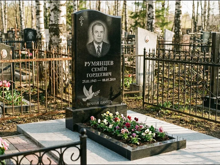 Памятник с гравировкой голубей — гравировка голубя с оливковой ветвью рядом с эпитафией, работа «Румянцев» в Нижнем Новгороде