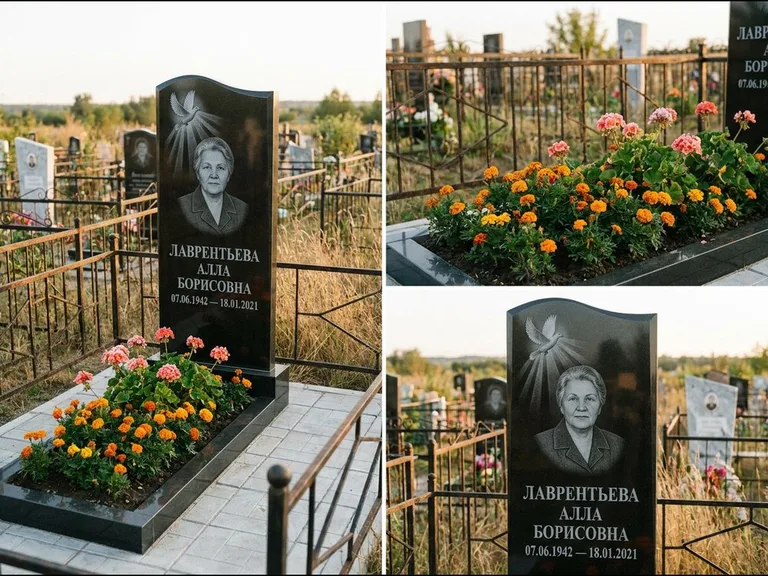 Памятник с гравировкой голубей — гравировка голубя в лучах света над портретом, работа «Лаврентьева» в Нижнем Новгороде
