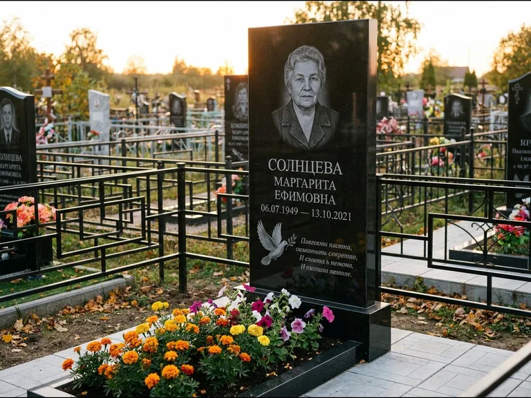 Памятник с гравировкой голубей — гравировка голубя с оливковой ветвью рядом с эпитафией, работа «Солнцева» в Нижнем Новгороде