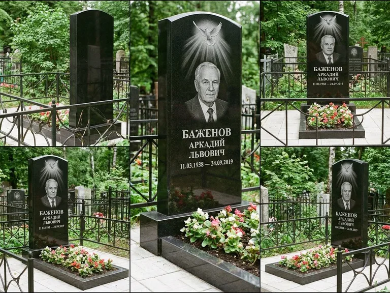 Памятник с гравировкой голубей — гравировка голубя в лучах света над портретом, работа «Баженов» в Нижнем Новгороде