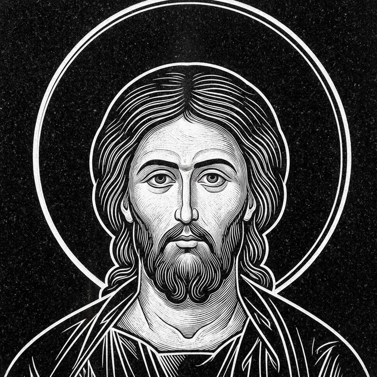 Эскиз иконы: Архангел Михаил — воинам и мужчинам, гравировка на памятник в Нижнем Новгороде