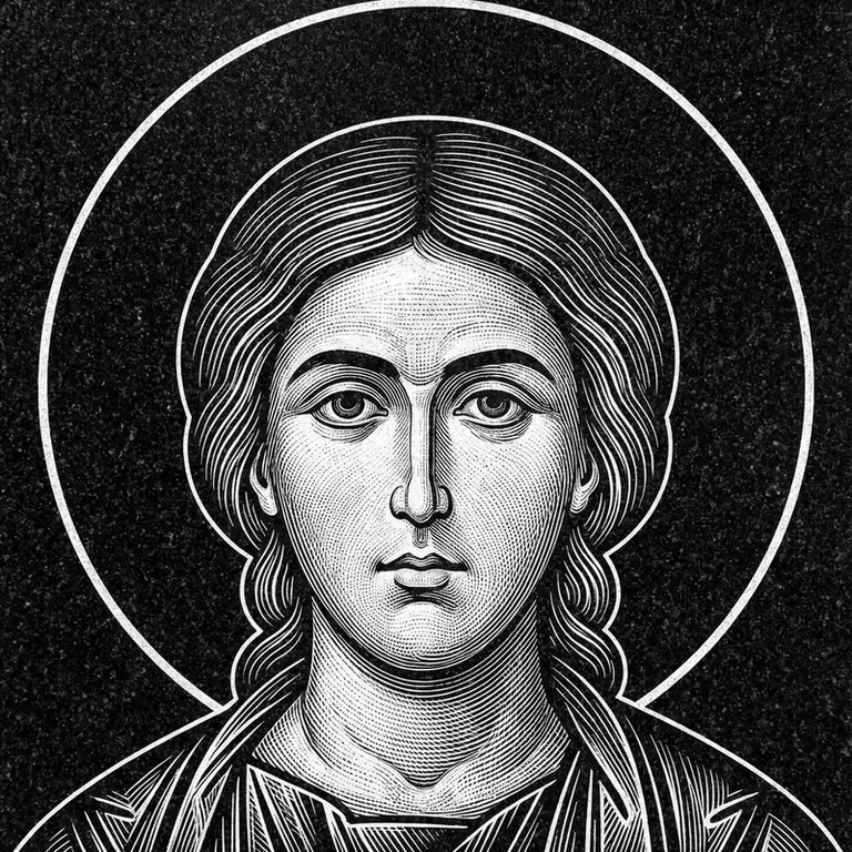 Эскиз иконы: Георгий Победоносец — воинам, гравировка на памятник в Нижнем Новгороде