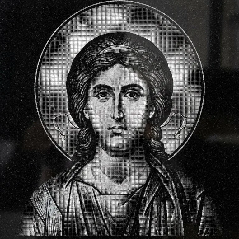Эскиз иконы: Архангел Михаил (полутон) — образ архангела в полутонах, гравировка на памятник в Нижнем Новгороде