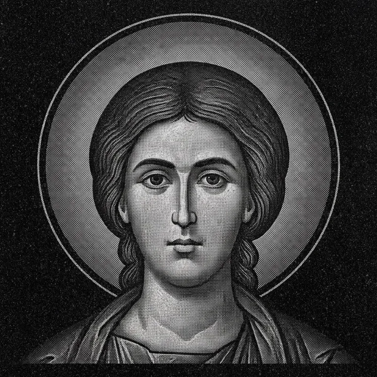 Эскиз иконы: Георгий Победоносец (полутон) — воинский образ, гравировка на памятник в Нижнем Новгороде